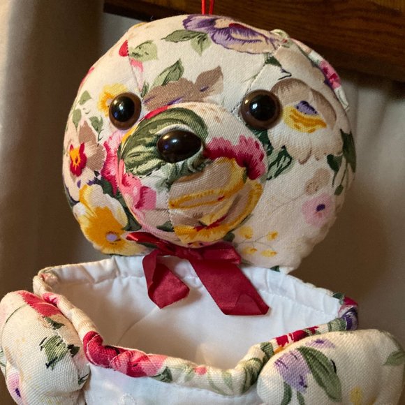 TEDDY BEAR QUILTED CHRISTMAS STOCKING NEW FLORAL - Picture 1 of 5